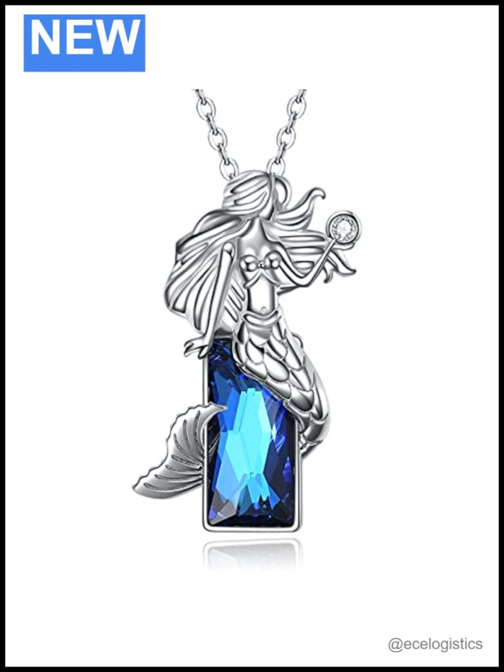 Sterling Silver Mermaid Necklace with Crystal Pendant and Chain